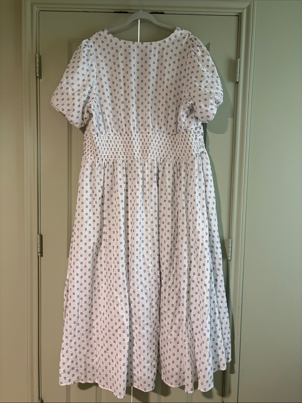 Anthropologie Katerina Button front White and Navy Midi Dress with V-Neck 2x - Picture 6 of 6